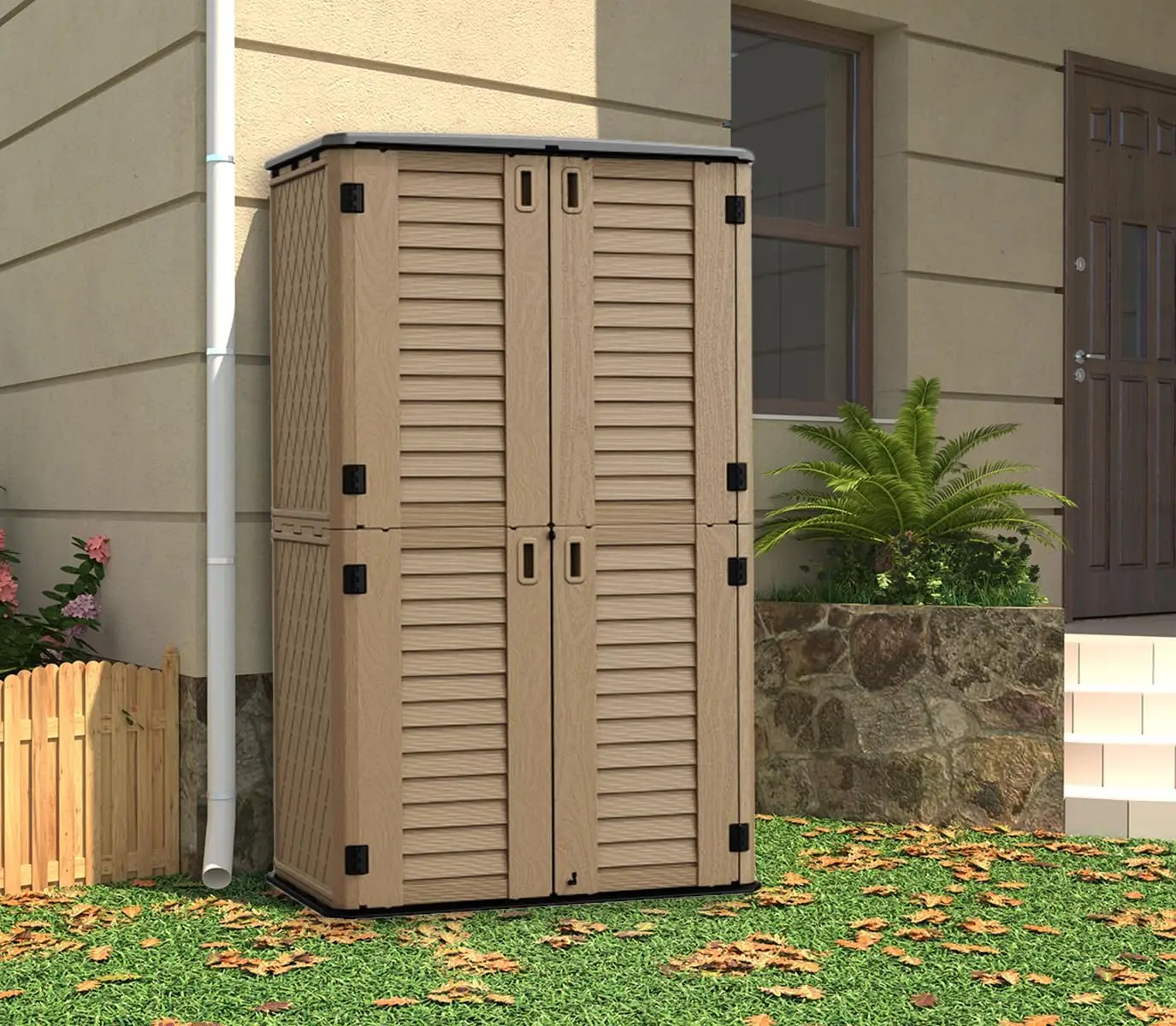 2025-hottorage Shed Weather Resistance, Multi-Purpose Outdoor Storage Cabinet for Backyards and Patios, Horizontal Storage Shed