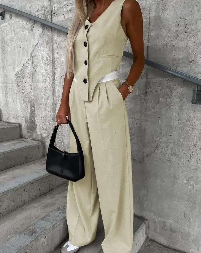 Autumn Clothes 2 Piece Sets Womens Outfits Elegant Fashion 2023 Casual Notched Collar Asymmetrical Vest Top Trousers Suit Y2k