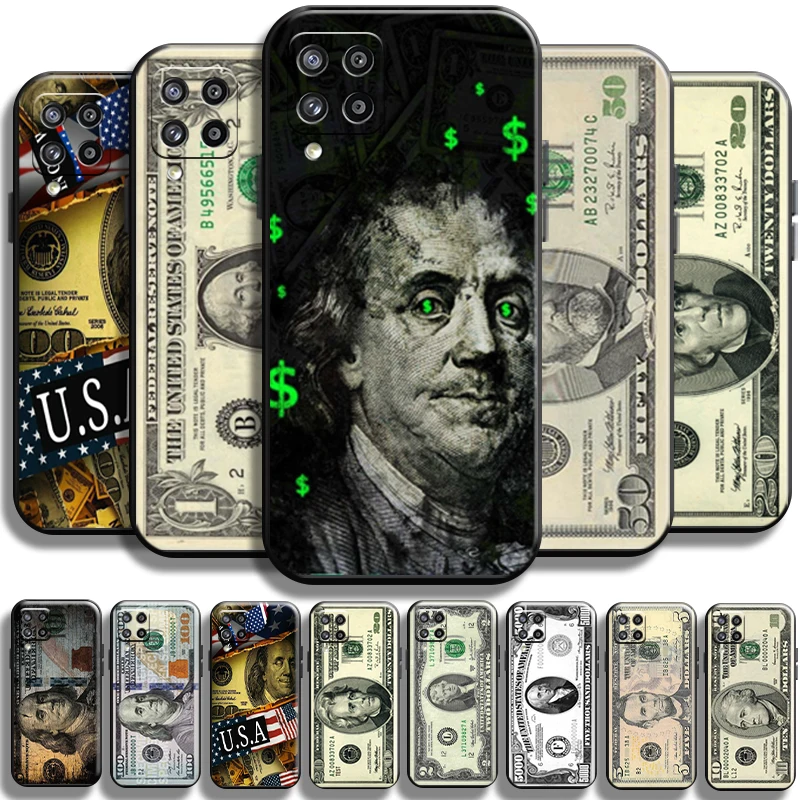 

Luxury Dollar USD Euro Cash For Samsung Galaxy A21 A21S Phone Case Back Coque Cover Shell Soft Black Shockproof Carcasa