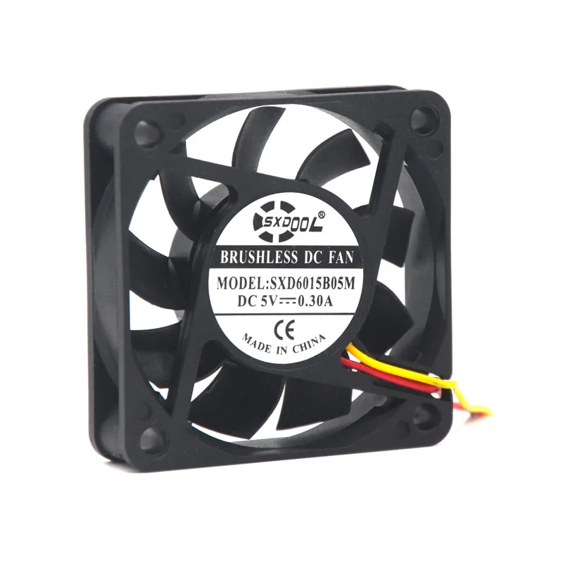 2개 SXDOOL 5V 팬 60MM 3핀 60x60x15mm 6cm 6015 브러시리스 DC 냉각 쿨러 4000rpm 15.4CFM