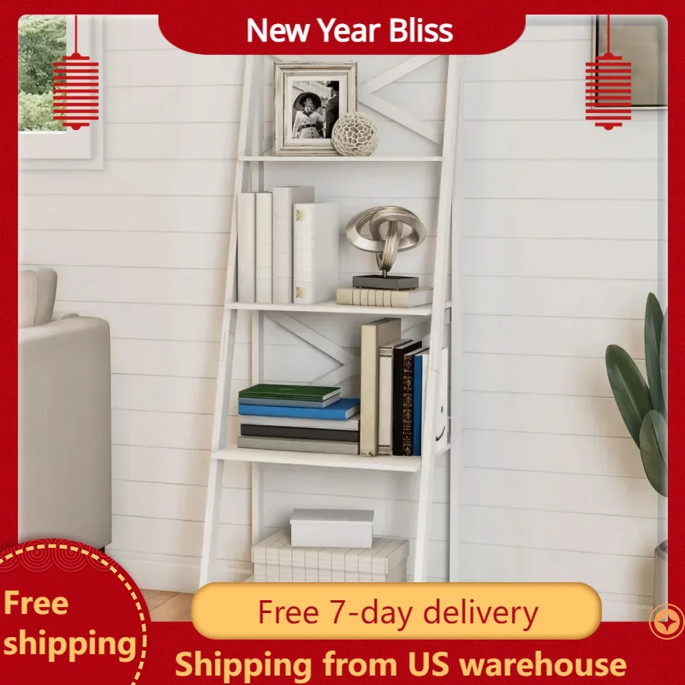 

Bookshelf White Book Shelf for Books Home 4-Tier Freestanding Ladder Bookshelf With X-Back Frame Magazine Rack Shelves Bookcase