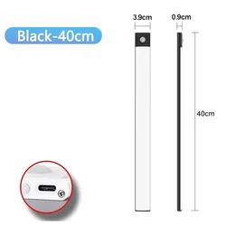 Ultra - Thin Wireless LED Cabinet Light with Motion Sensor and USB Rechargeable Feature - Magnetic and Dimmable with Three Color Options (Black 40CM)