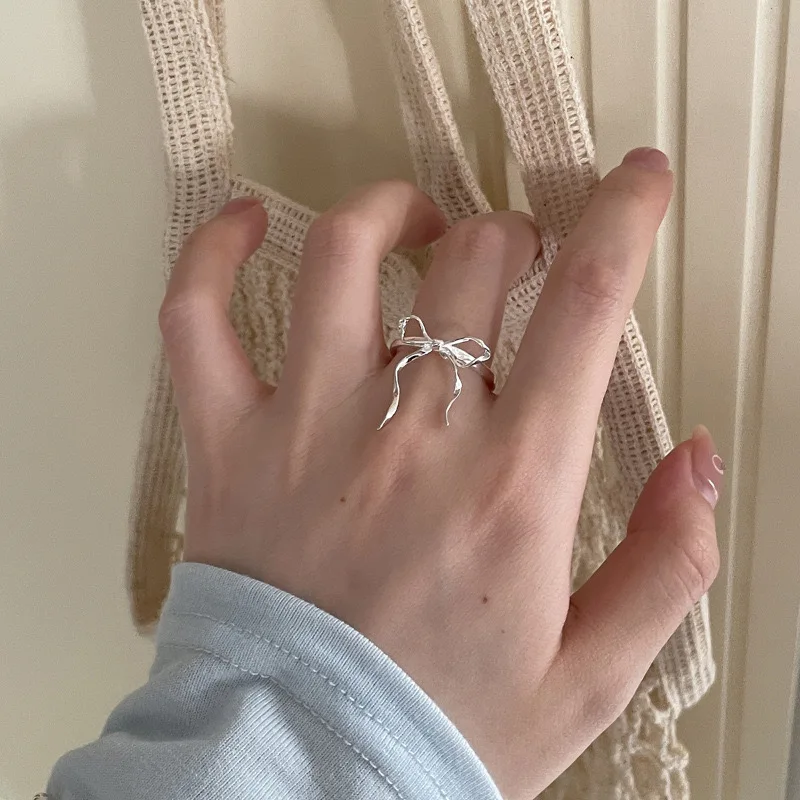 925 Sterling Silver Simple Ring For Women Fine Jewelry Finger Adjustable Open Vintage Bow Ring For Party Birthday Gift - Image 6