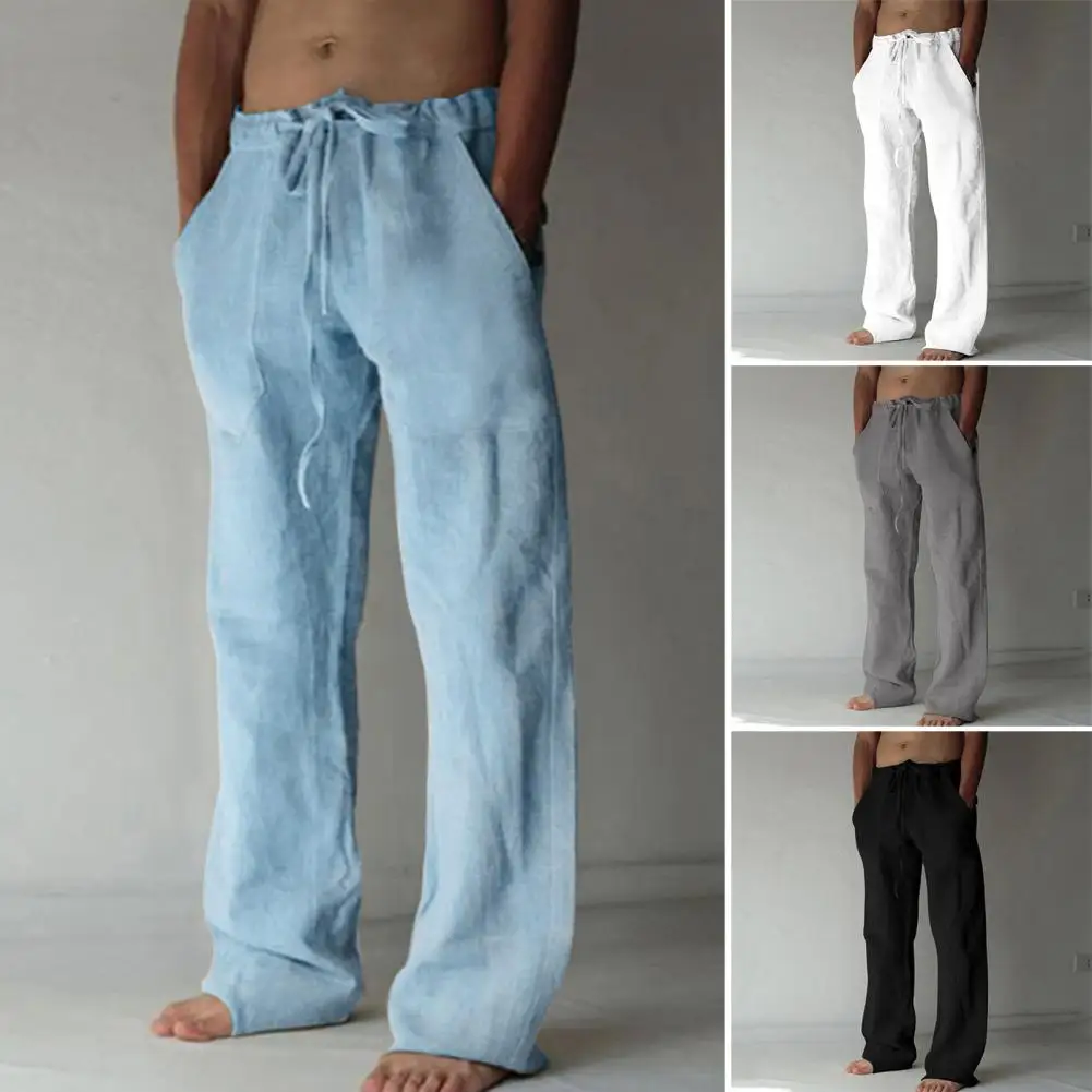 

Spring Men's Paint Solid Casual Art Trousers Baggy Painting Pant Pockets Drawstring Elastic Waist Pants Yoga Comfort