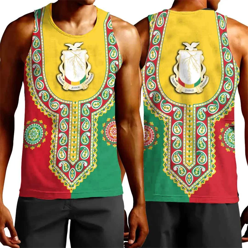 

Africa Guinea Map Flag 3D Print Tank Top For Men Clothes Fashion Dashiki Vest Sport Running Jersey Patriotic Boy Waistcoat Tops