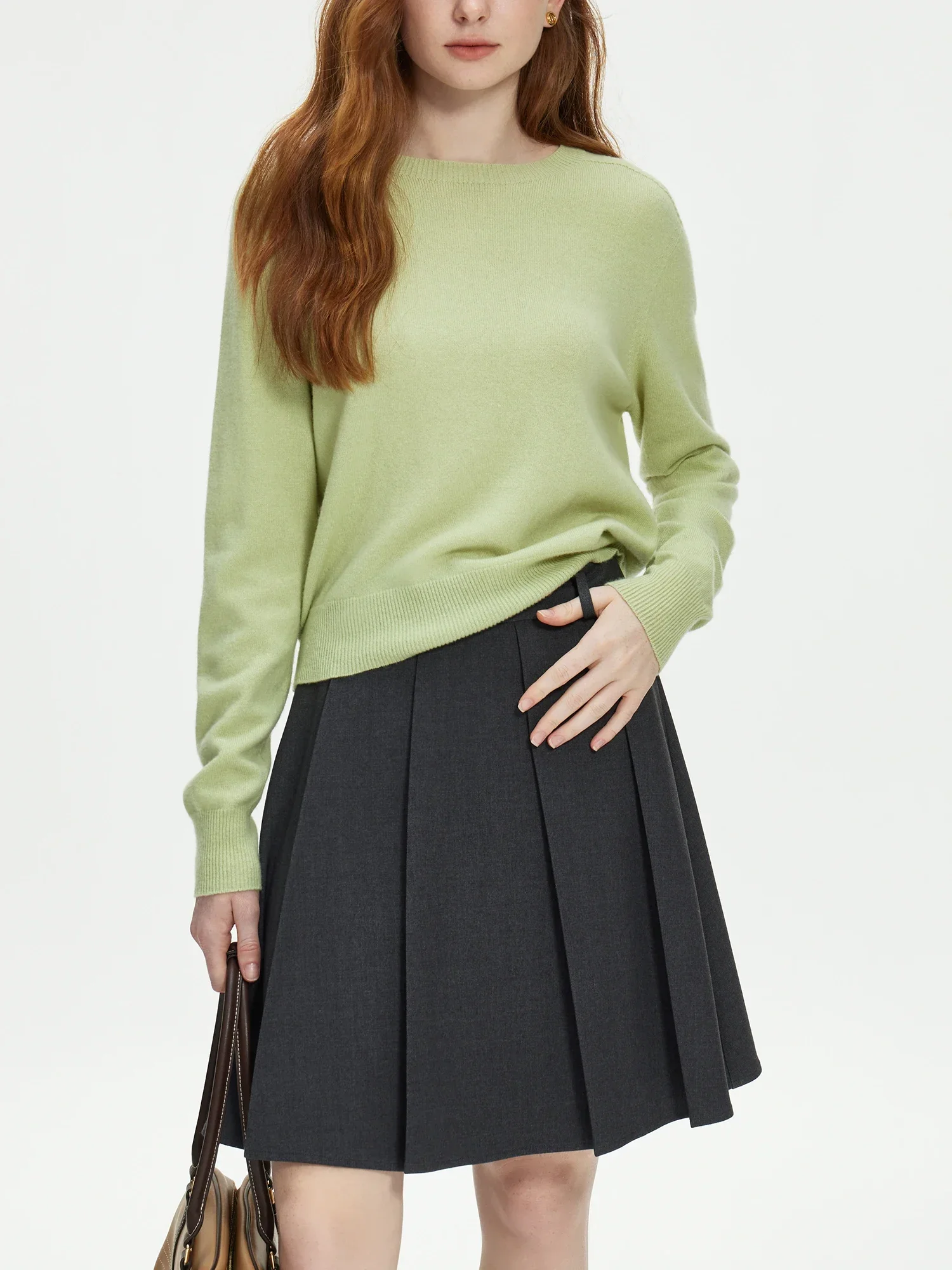 FSLE 100% Wool Seamless One-piece Knit Shirt Sweater For Women 2024 Winter New Design Wool Crew Neck Versatile Sweater 24FS14091 5