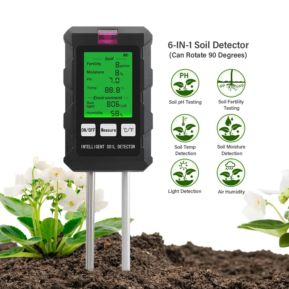 SPH030 6 in 1 Soil Tester Digital PH Moisture Fertility Light Temp Humidity Mete