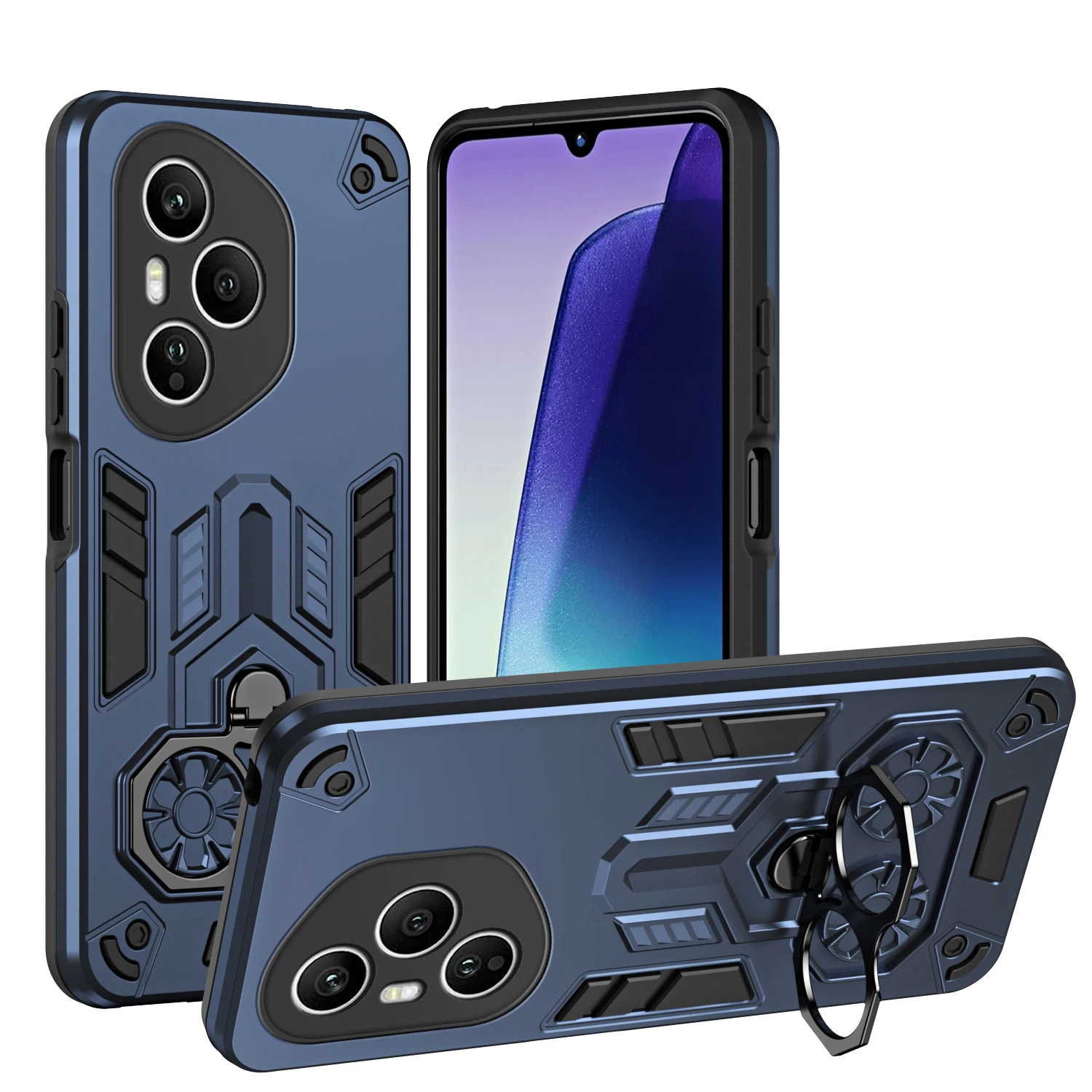 Luxury Stand Holder Armor Shockproof Phone Case with Camera Protection and Bumper Cover