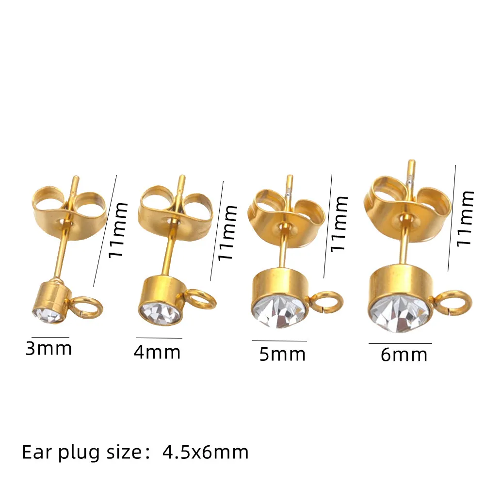 10 Sets Edelstahl-Ohrstecker mit klarem Strassstein, Ohrstecker mit Schlaufe, passend für DIY-Schmuckherstellung, Zubehör, Zubehör – Detail 1