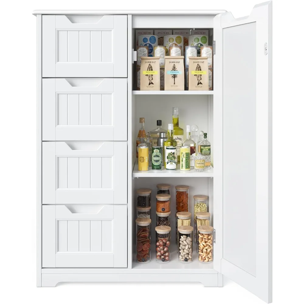 Small Kitchen Pantry Storage Cabinet 33" Door and Shelves Pantry Cabinet Storage Cupboard Freestanding Wooden