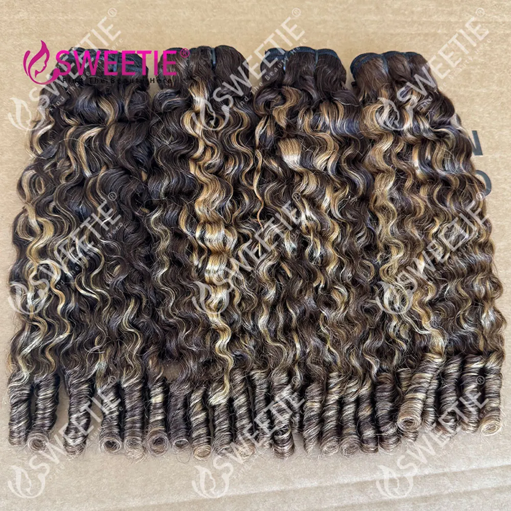 12A Highlight Burmese Curlys Human Hair Bundles Deals P4/27 Vietnamese Virgin Hair Weave Bundles Colored Spiral Curly Human Hair 1