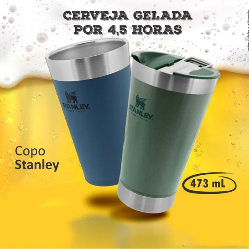 Copo Térmico Cerveja Com Tampa Stanley personalizado selecao brasil 473ml