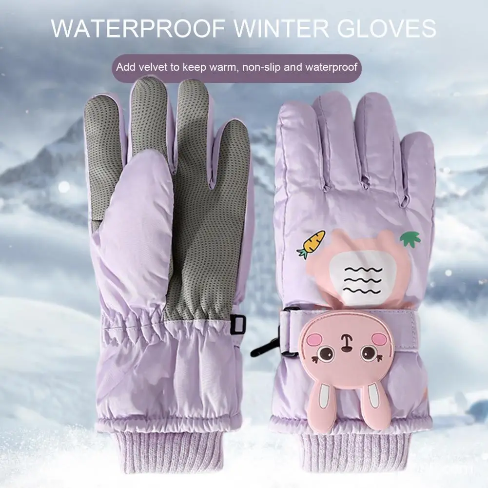 

Thermal Gloves Warm Cozy Winter Ski Gloves for Kids with Cute Cartoon Rabbit Design Adjustable Fastener Tape