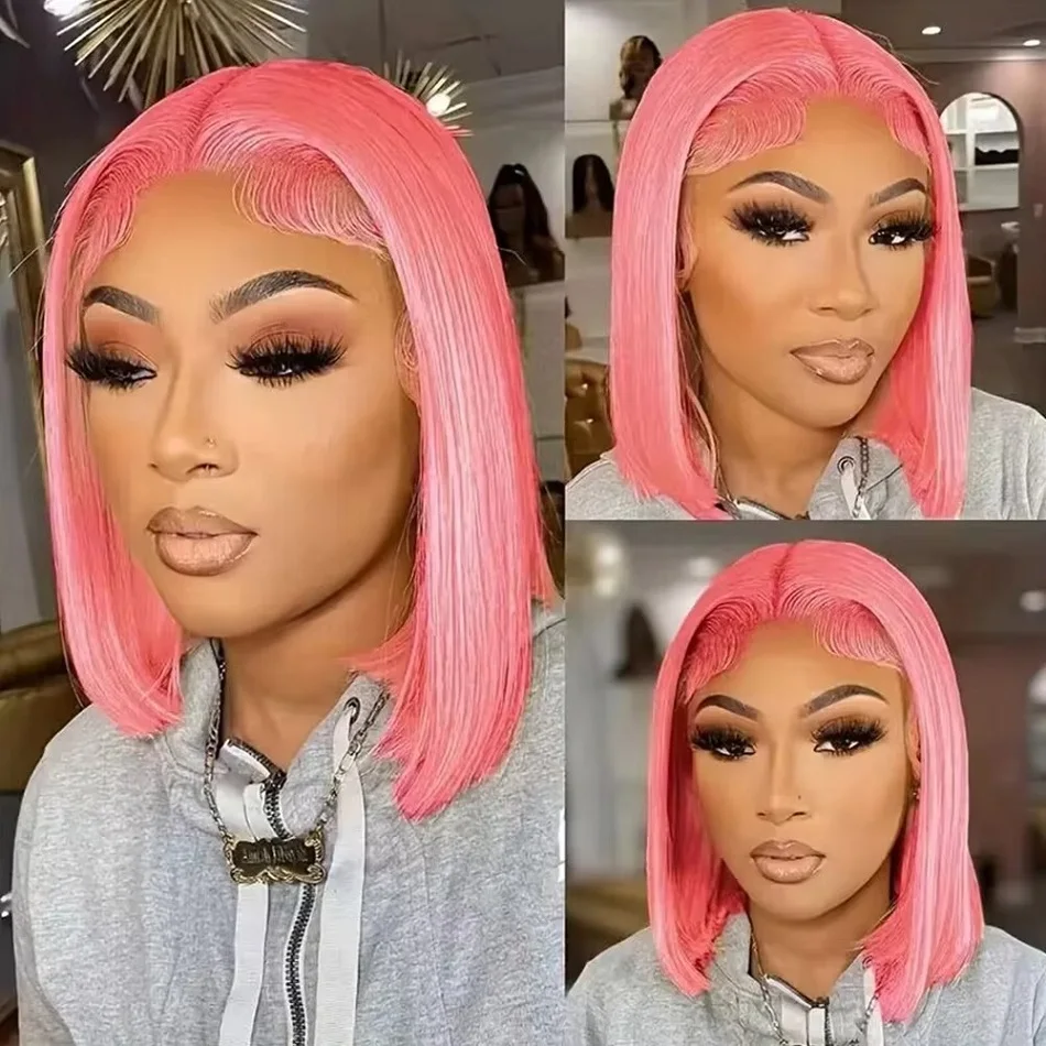 Pink Bob Lace Front Wig Human Hair 13x4 Colored Short Hot Pink Bob Wig Pre Plucked Natural Hairline With Baby Hair 10 12 14 Inch human hair wig human hair extensions lace front wig human hair wigs front lace wig