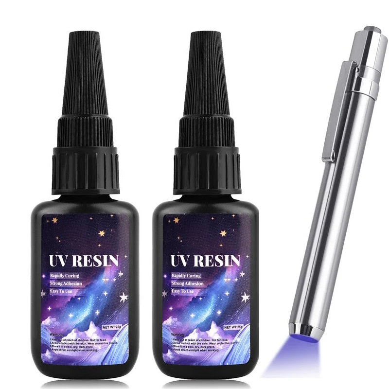 

50/25g set UV Bonding & Welding Glue Kit Super Bonding UV Glue with Black Light, Quick-Drying for Bonding Glass, Metal