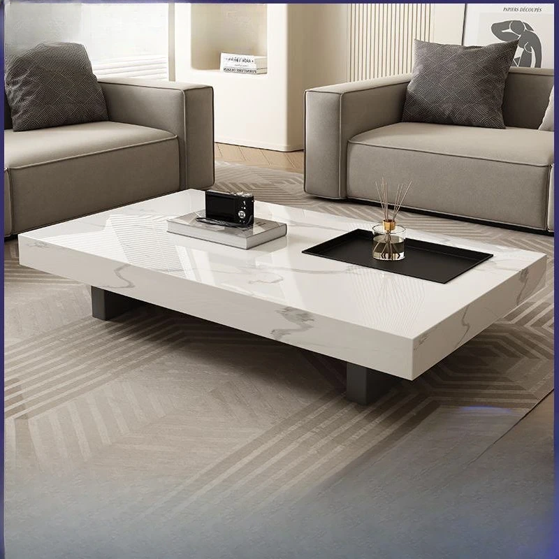

Modern minimalist Italian style minimalist rectangular living room, home office, rock slab coffee table, small unit, internet fa