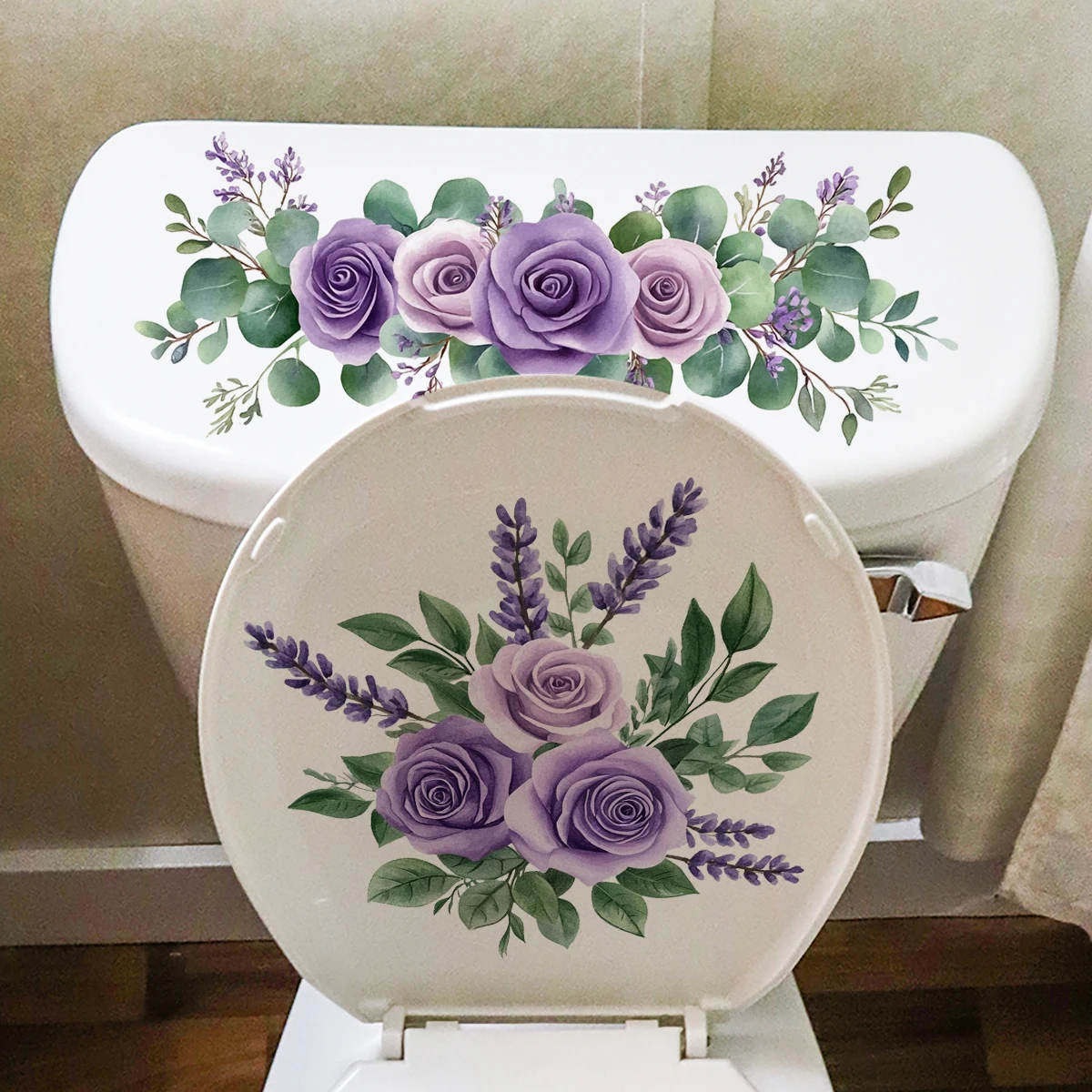 Toilet Stickers Vinyl Stickers Toilet Wall Stickers Toilet Seat Stickers 1PC Flower Toilet Cover Sticker Creative Purple Self-adhesive PVC Sticker Toilet Water Tank Decoration Bathroom Decoration