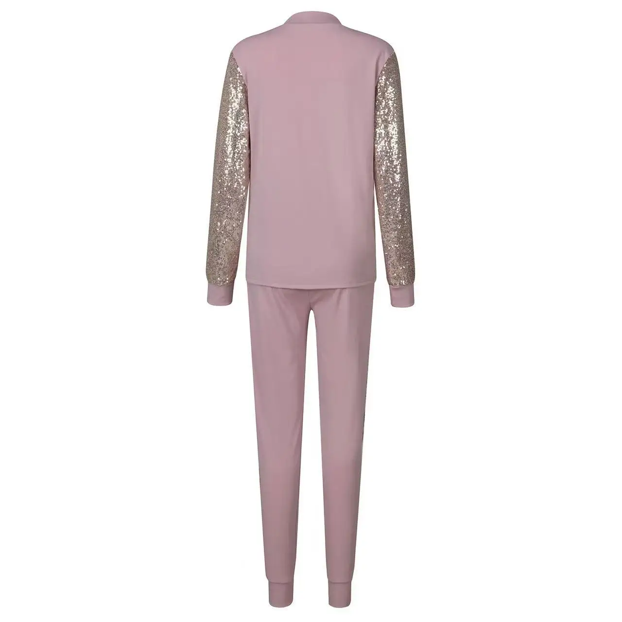 SKMY 2024 Autumn Winter New Arrival Two Piece Set For Women Love Heart Sequins Patchwork Long Sleeve Tops Casual Pant Sets