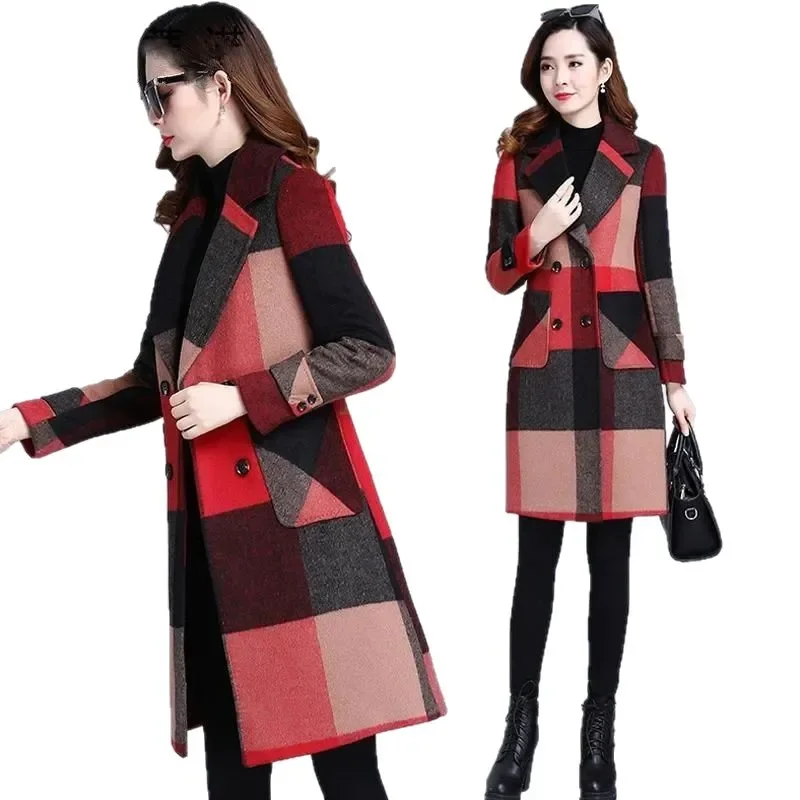 معطف صوفي من القطن السميك مقاس كبير بطول الركبة مت...