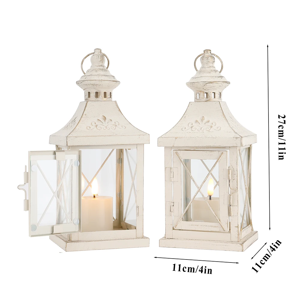 Set 2 Lanterne Porta Candela Stile Vintage - Bianche Per Giardino E Interni - Foto 10