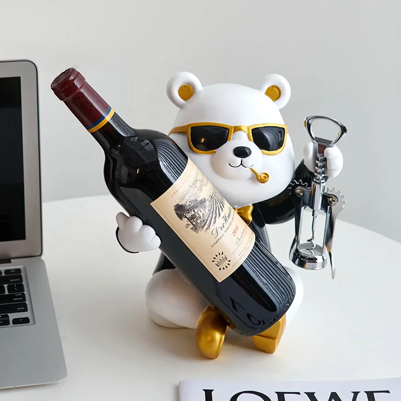 

Modern Style Creative Violent Bear Wine Bottle Rack Holder Resin Home Decoration Crafts Living Room Table Cabinet Ornament Gift
