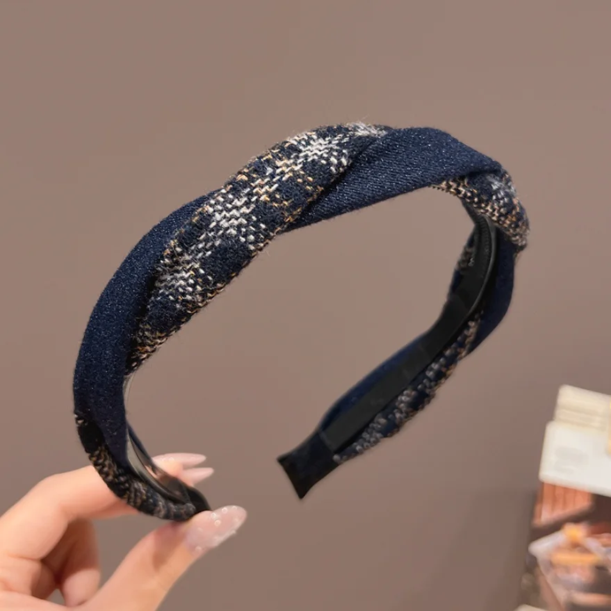 Neue Haarreifen mit Gittermuster für Damen, elegante Haarbänder zum Waschen des Gesichts, modische seitliche Haarbänder für Mädchen, Accessoires – Detail 6