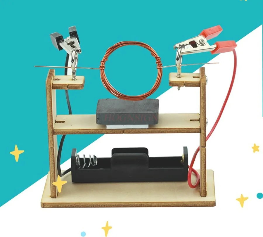 โมเดลมอเตอร์ไฟฟ้าแบบทําเอง, ขดลวดแม่เหล็กไฟฟ้าแบบหมุน, อุปกรณ์ทดลองฟิสิกส์, วัสดุทํามือ DIY 1