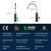 Fudeer robinet de chauffe-eau électrique de cuisine 3400W 220V robinet de chauffage insant Geyser de chauffage d'eau sans réservoir avec affichage numérique 2