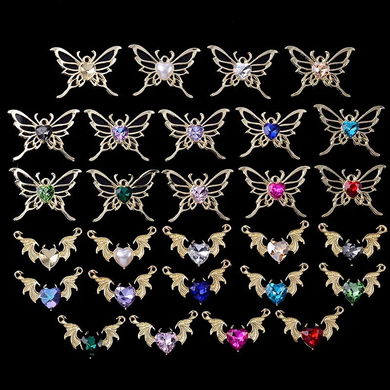 

2022New 100Pcs Heart Crystal Butterfly Alloy Buttons For DIY Hair Accessories or Jewerly Necklace and Earring Embellishment RM14