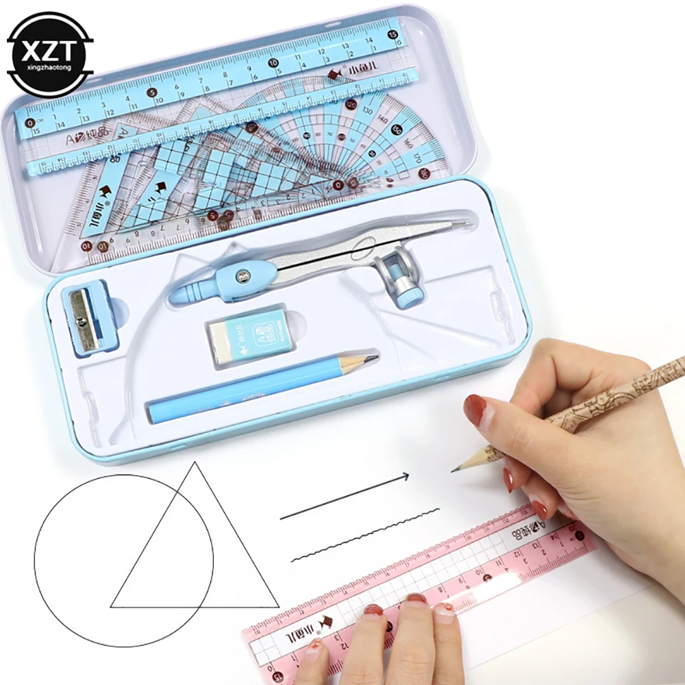 Student Drawing Tools Round Gauge Set Geometric Drawing Tools Student Stationery Iron Box Package