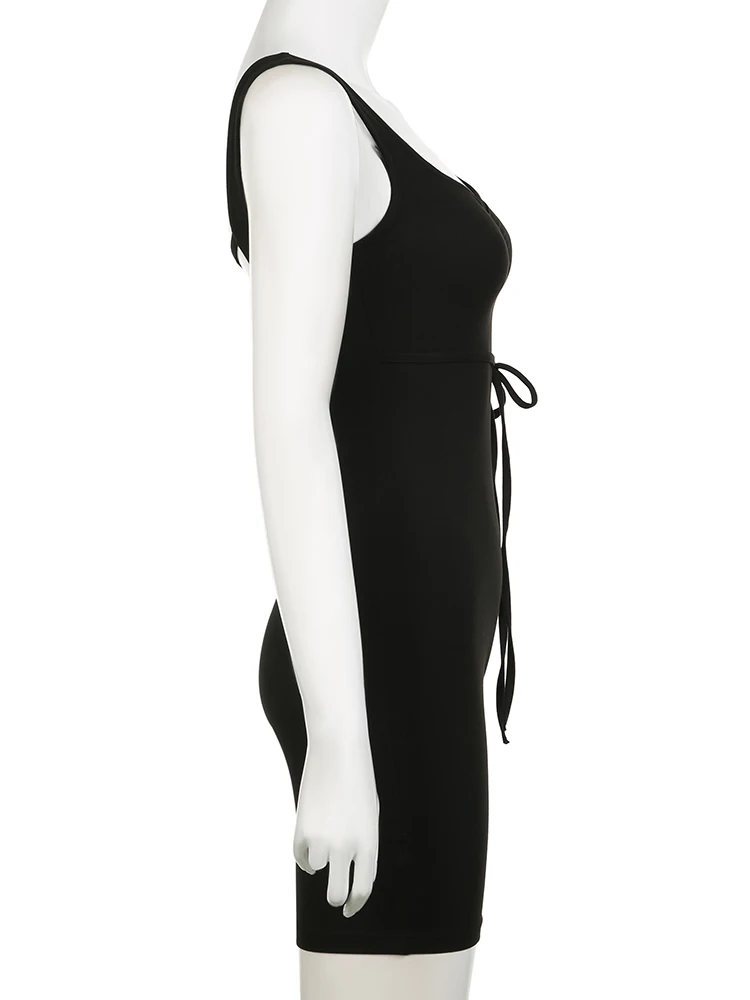 IAMSURE sexy slim backless drawstring Playsuits basic v-neck sleeveless Rompers women 2024 summer fashion streetwear