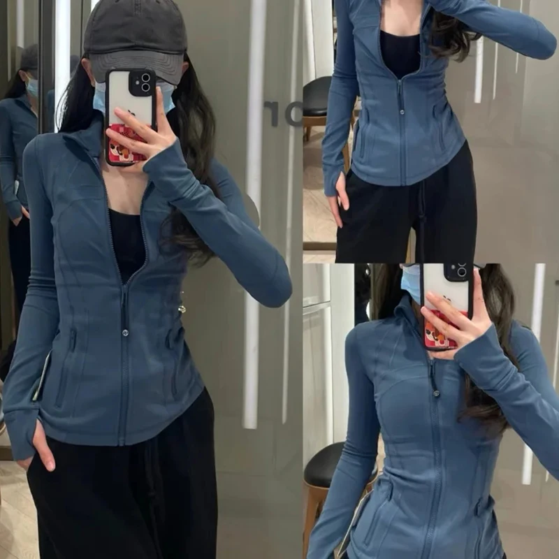 Lulu Yoga Clothes Women Define Jacket With Logo Wear Long Sleeve Full Zipper Sports Gym Workout Clothing Slim Fit Dupes Athletic