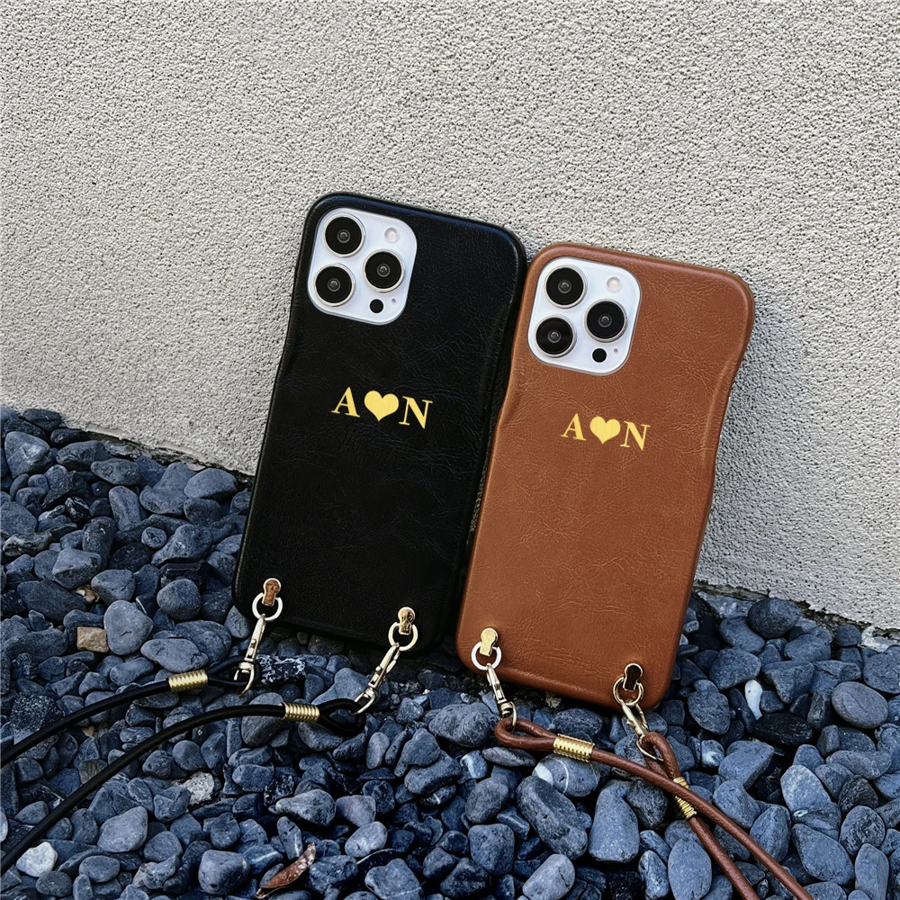 

Niche Inner Concave Leather Can Customize The Name INS Phone Case For iPhone 14 13 Pro Max 12 11 X XS XR 7 8 Plus SE 2022