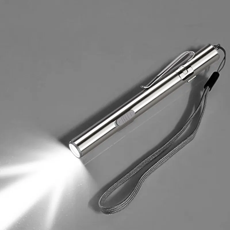 Led flashlight Mini Portable Medical Handy LED Pen Light USB Rechargeable Dentist Nurse Torch with Stainless Steel Clip