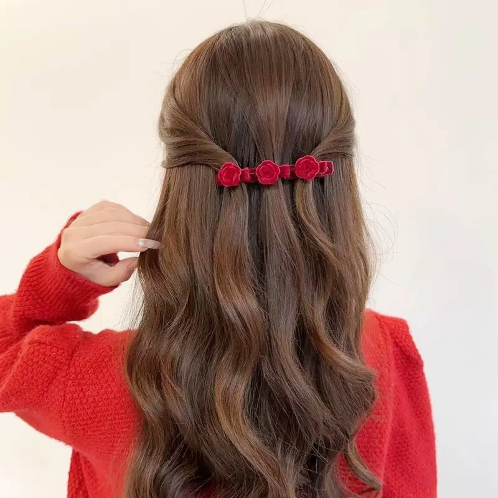 1PC Velvet Rose Hair Clips, Red Floral Hairpins For Women, Vintage Aesthetic Hair Accessories, Cute Hair Decor For Girls