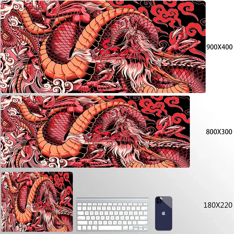 Alfombrilla de ratón con diseño de dragón, tapete de escritorio en blanco y negro, para ordenador portátil, teclado de Anime japonés para videojuegos, alfombrilla de goma para mesa, alfombrilla para r