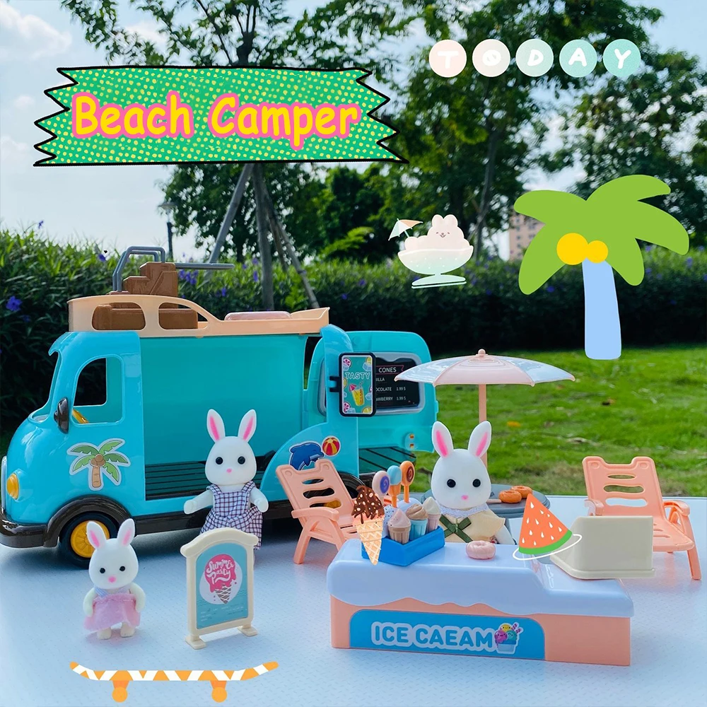 

Beach Bus 1/12 Forest Family Bunny Ice Cream Sales Vehicle Dollhouse Miniature Furniture For Girls Play House Toy Birthday Gifts