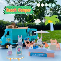 Beach Bus 1/12 Forest Family Bunny Ice Cream Sales Vehicle Dollhouse Miniature Furniture For Girls Play House Toy Birthday Gifts 1