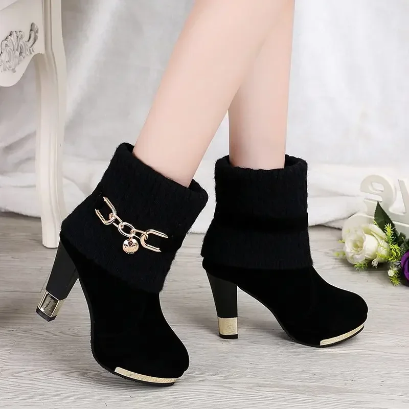 Super High Heels Platform Shoes Women High Heels Women Pumps Shoes Pointed Toe Suede Ankle Boots for Women Thick Heels Boots NEW 4