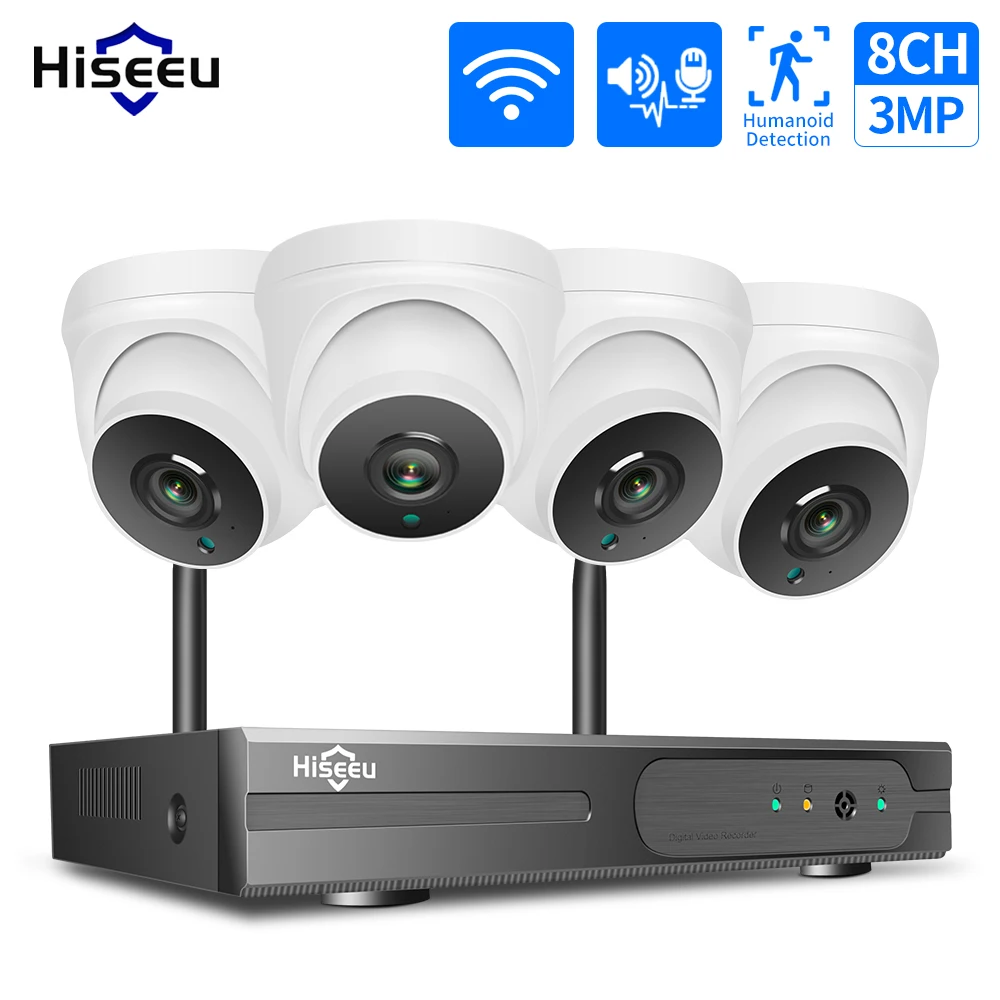 Hiseeu 3MP 8CH CCTV Security Camera System Wireless NVR H.265 TwoWay