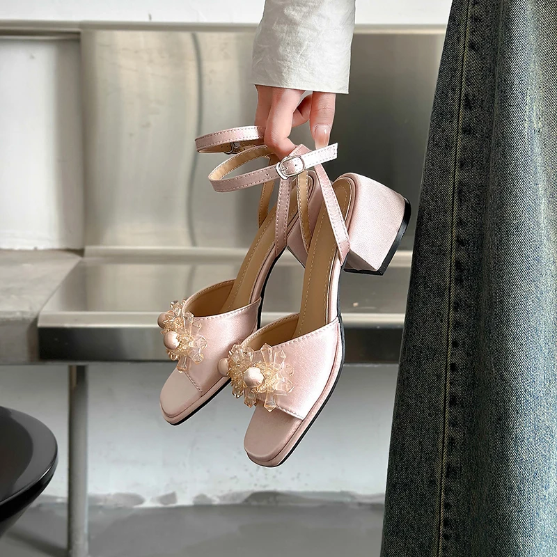 Buckle Strap Roman Sandals 2024 Summer Sale Of Women's Shoes Clear Heels Suit Female Beige Gladiator New Girls Comfort Block Ret