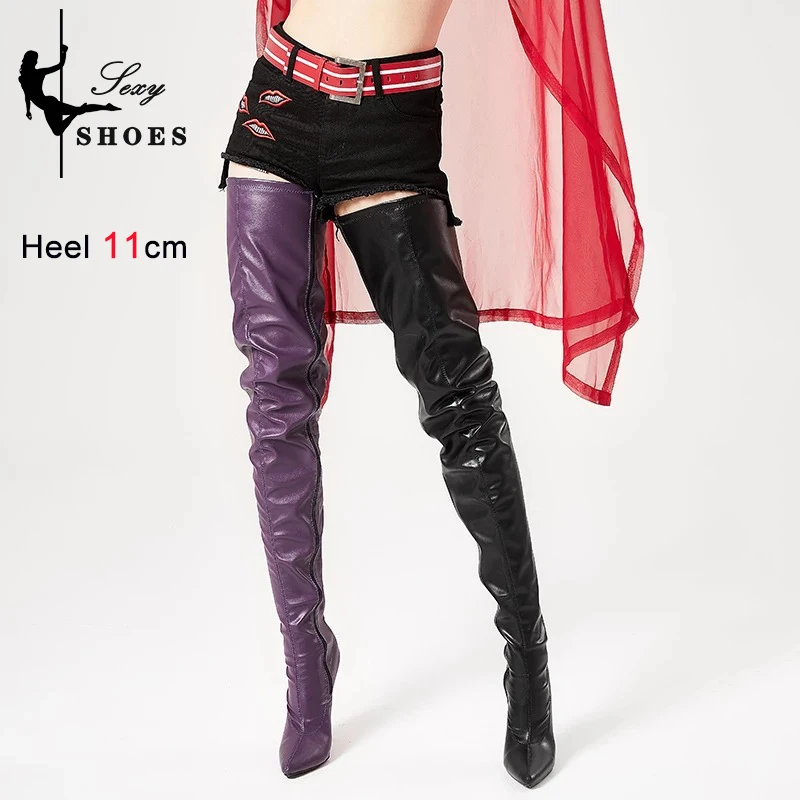2025 Over-the-knee Shiny Women's Boots Patent Leather Thigh High Boots Girl Shoes Sexy Fetish Zipper Pointed toe 11cm High Heels