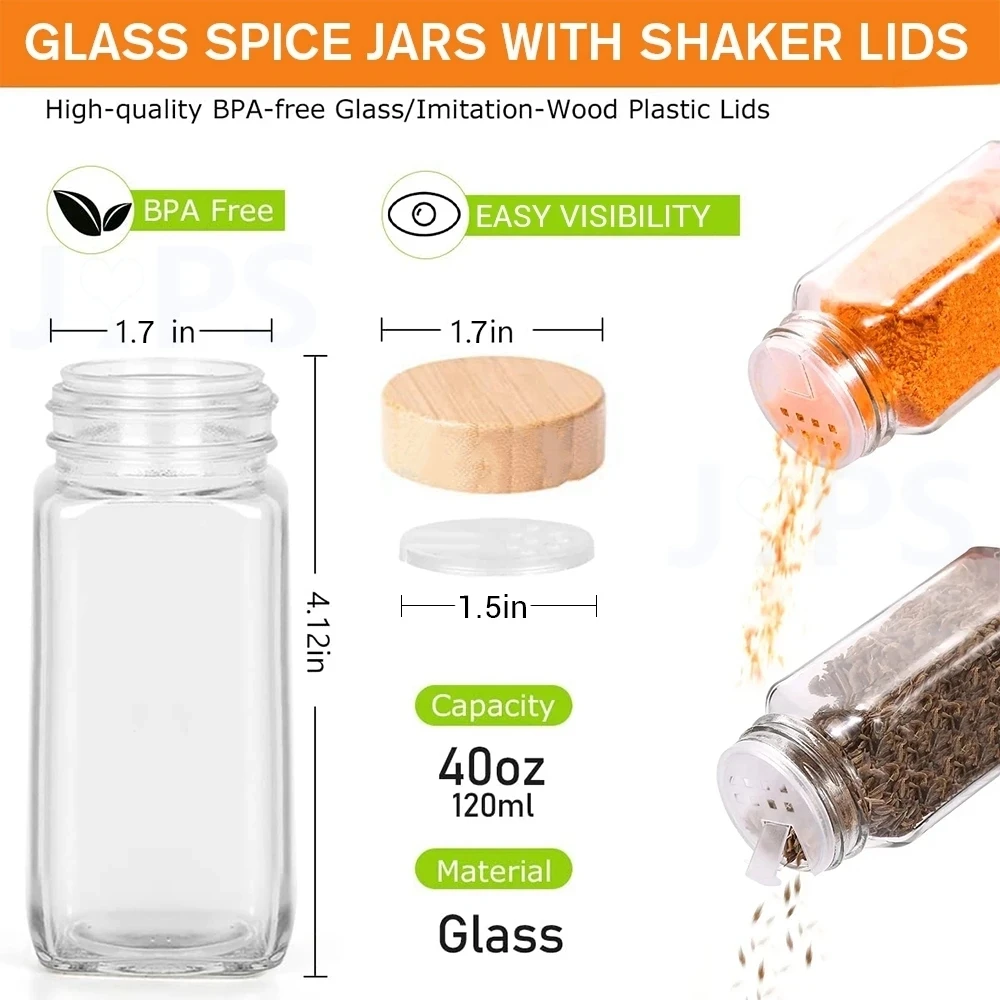 4/12Pcs Glass Spice Jars with Bamboo Lid Spice Seasoning Containers Salt  Pepper Shakers Spice Organizer Kitchen Spice Jar Set - AliExpress