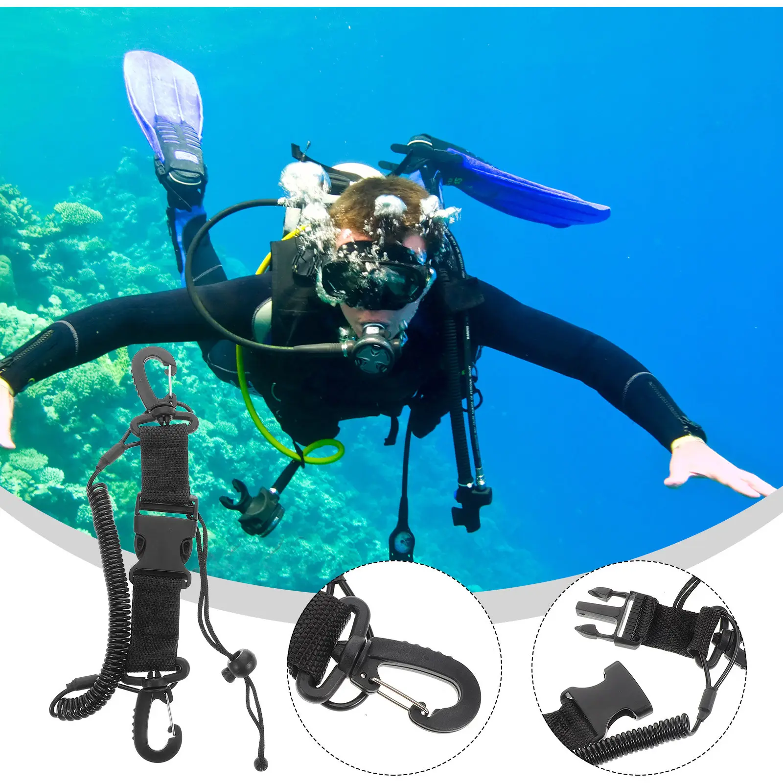 2Pcs 다이빙 카메라 손목 스트랩 스프링 끈 스쿠버 다이빙 수중 사진 휴대용 안전 로프 퀵 릴리스 카메라