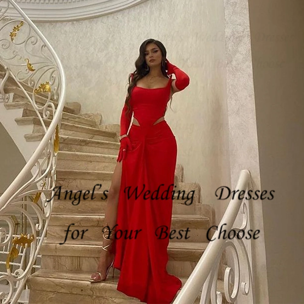 

Strapless Red Evening Dresses for Women Sexy Side Slit Prom Gowns 2024 Summer New Court Train Stretch Satin Robe De Soirée New