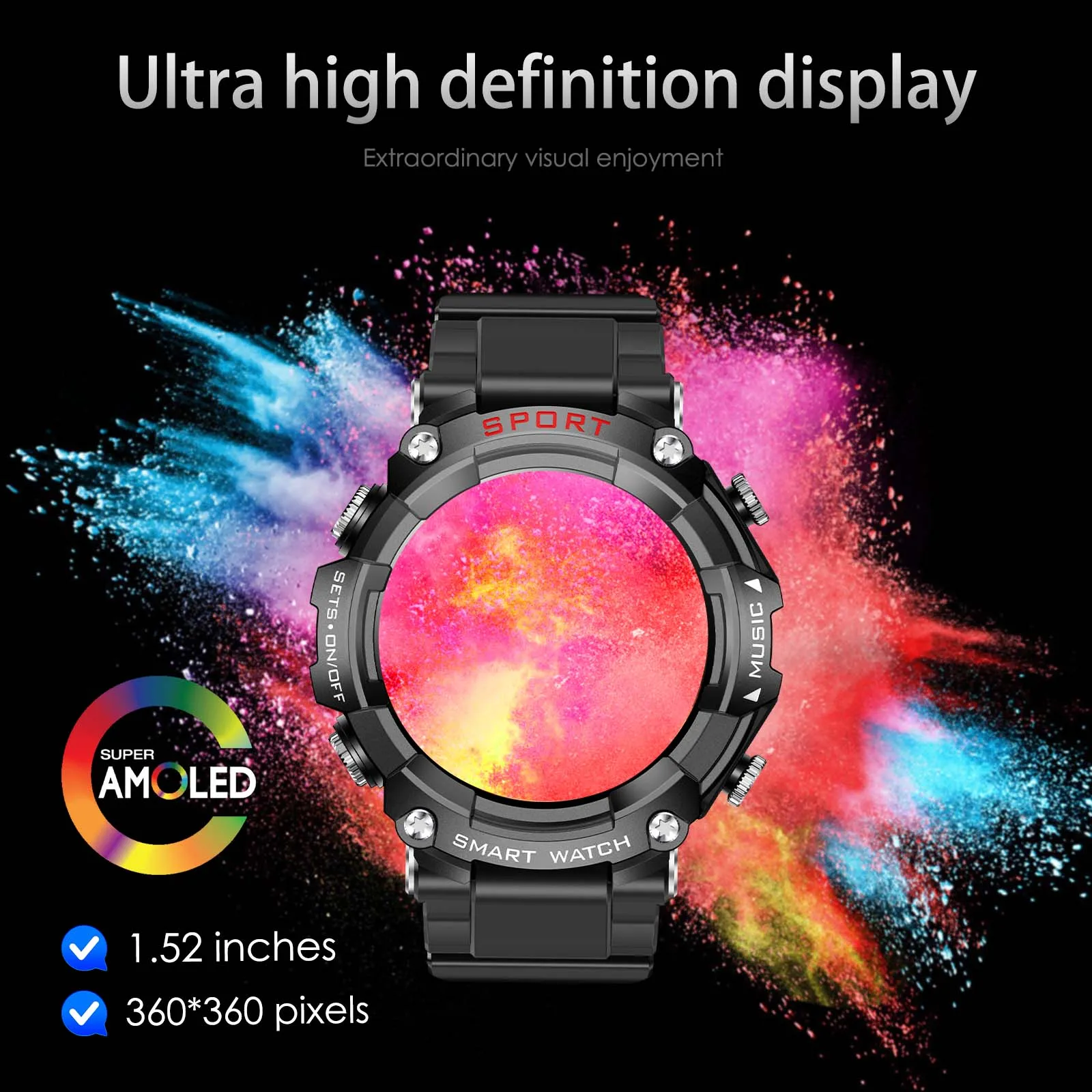 EIGIIS Smart Watch AMOLED Display With In-Ear Bluetooth Headset Heart Rate Blood Pressure Oxygen Saturation Monitoring HD Audio