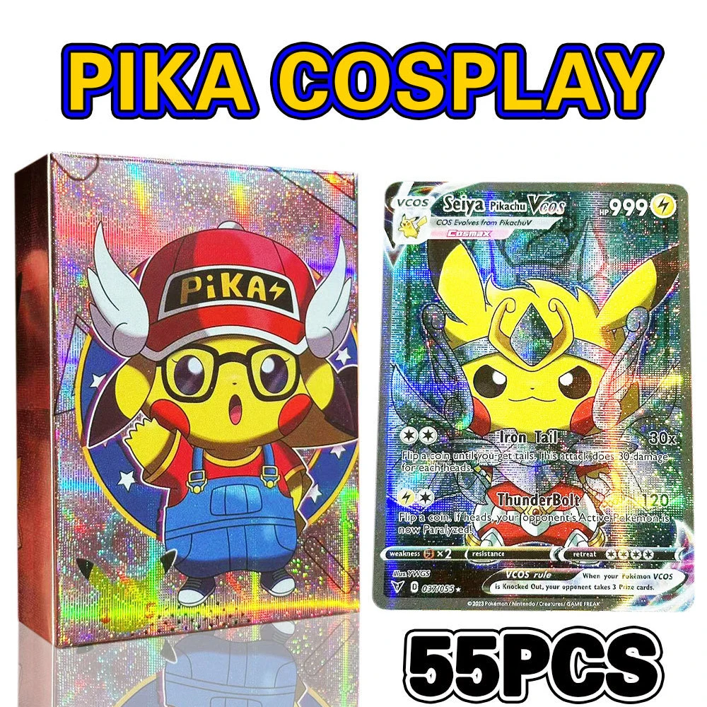 

Anime Holographic Pokemon Cards Pikachu Cosplay DIY Luffy One Piece Goku Tanjirou Eva Frieza Characters English Shiny Card Gifts