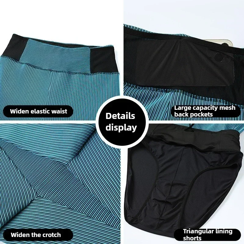 Marathon Running Tights Men's Gym Compression Pants Pockets Elastic Yoga Leggings Sports Fitness Double Deck Workout Trousers