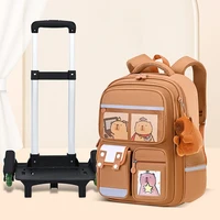 Capybara Children Cartoon School Backpack with Wheels Students Bags Trolley Schoolbag Rolling Wheeled Backpacks Kids Gift