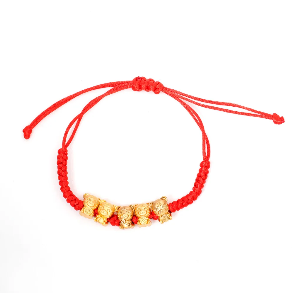 Mascot Five Fortunes Golden Tiger Red String Bracelet 2022 Chinese Tiger New Year Bring Wealth Lucky Good Blessing Bracelets 